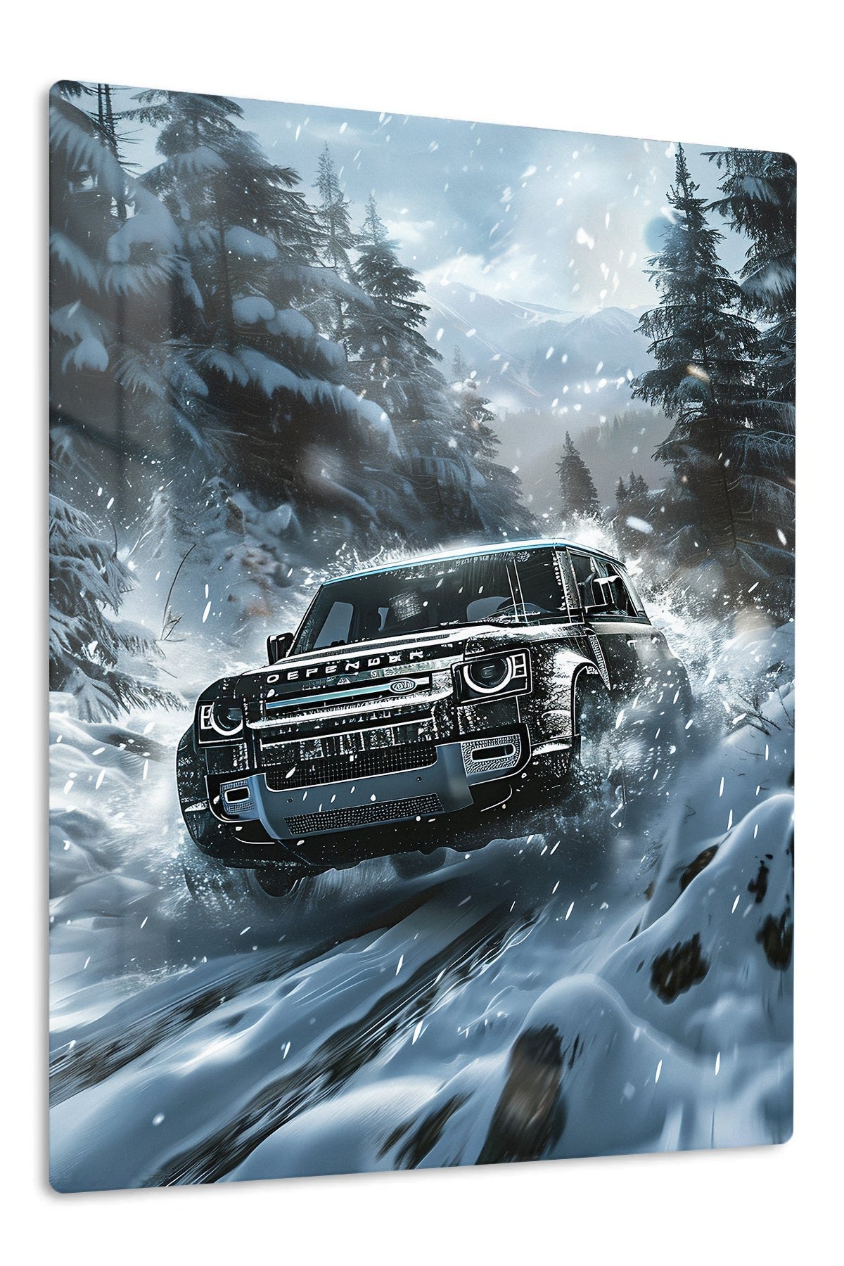 Snowstorm Mountain SUV metal wall art print