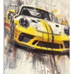 Yellow Racing Machine Sketch metal wall art print