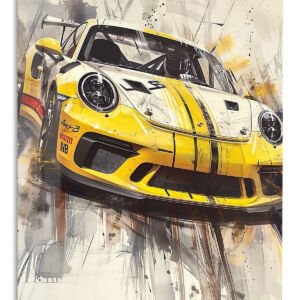 Yellow Racing Machine Sketch metal wall art print