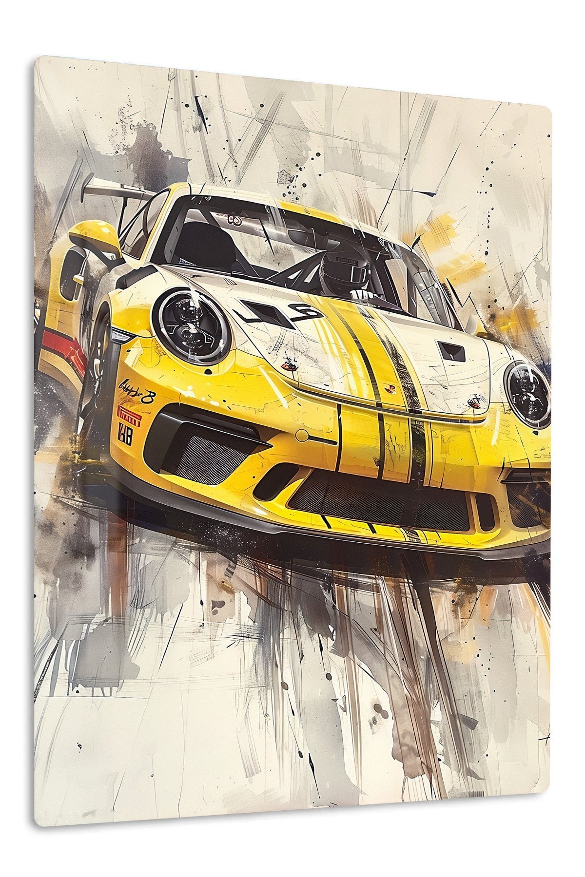 Yellow Racing Machine Sketch metal wall art print