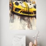 Yellow Racing Machine Sketch metal wall art print, view 4