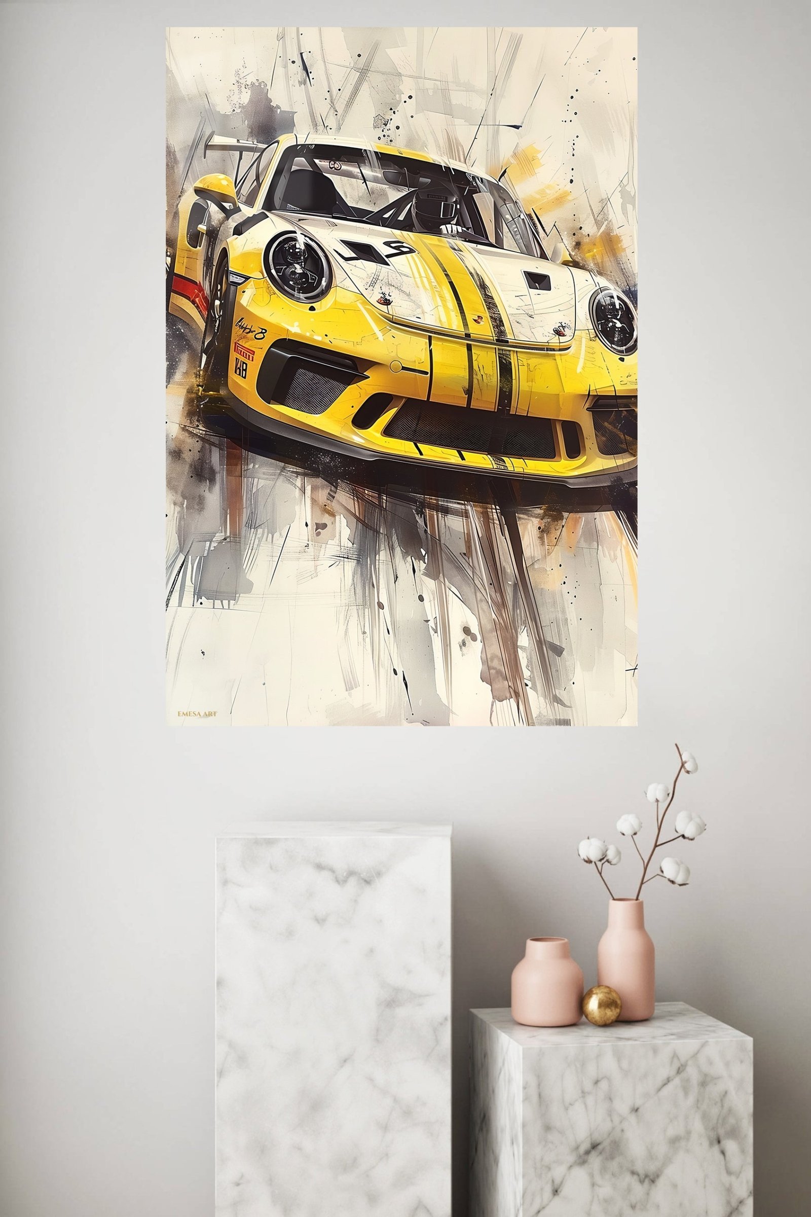 Yellow Racing Machine Sketch metal wall art print, view 4