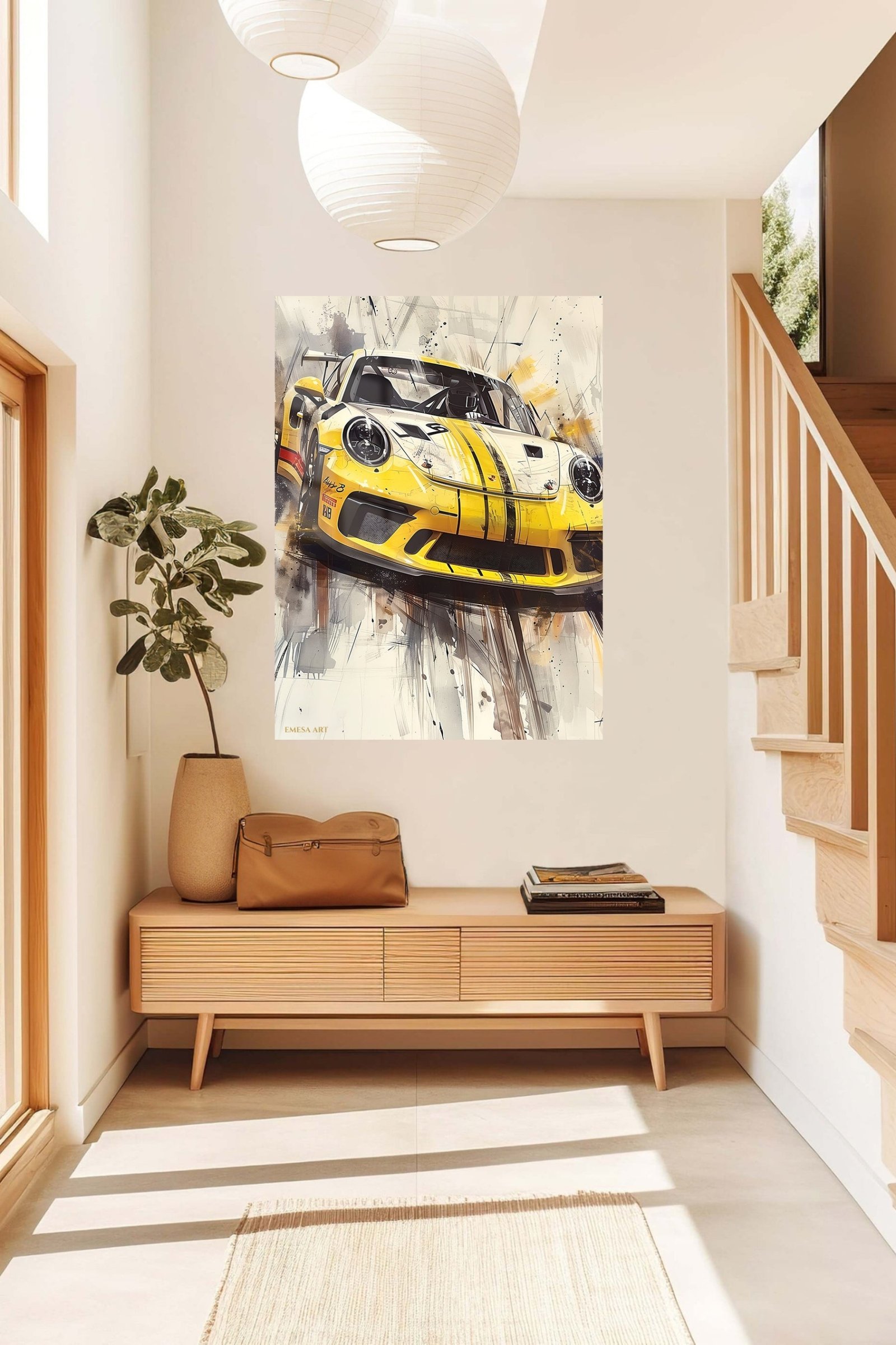 Yellow Racing Machine Sketch metal wall art print, view 5