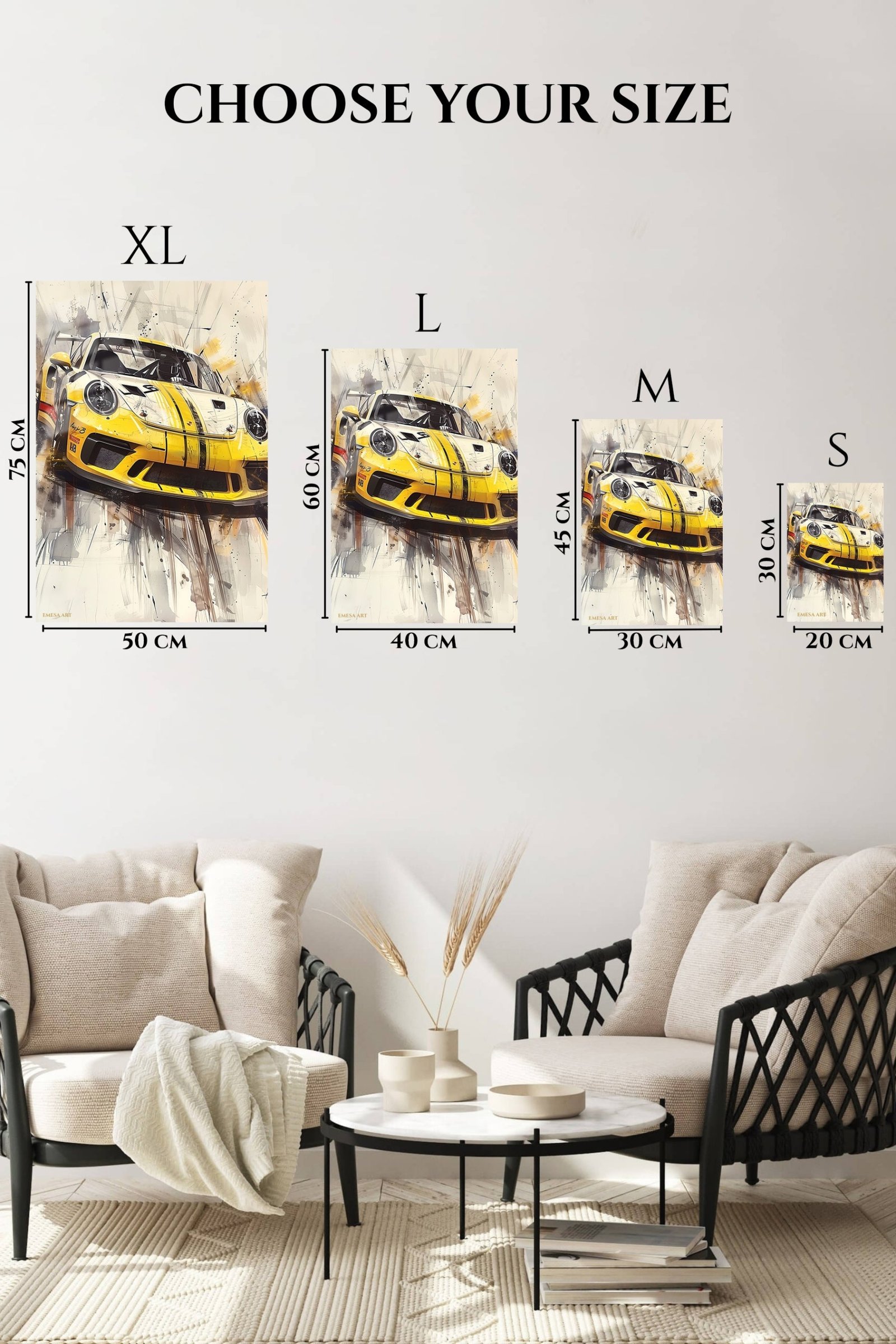 Yellow Racing Machine Sketch metal wall art print, view 6