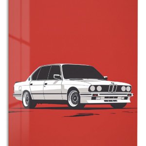 White Classic Sedan on Red metal wall art print
