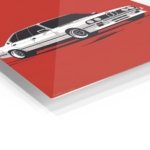 White Classic Sedan on Red metal wall art print, view 2