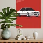 White Classic Sedan on Red metal wall art print, view 4