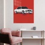 White Classic Sedan on Red metal wall art print, view 5