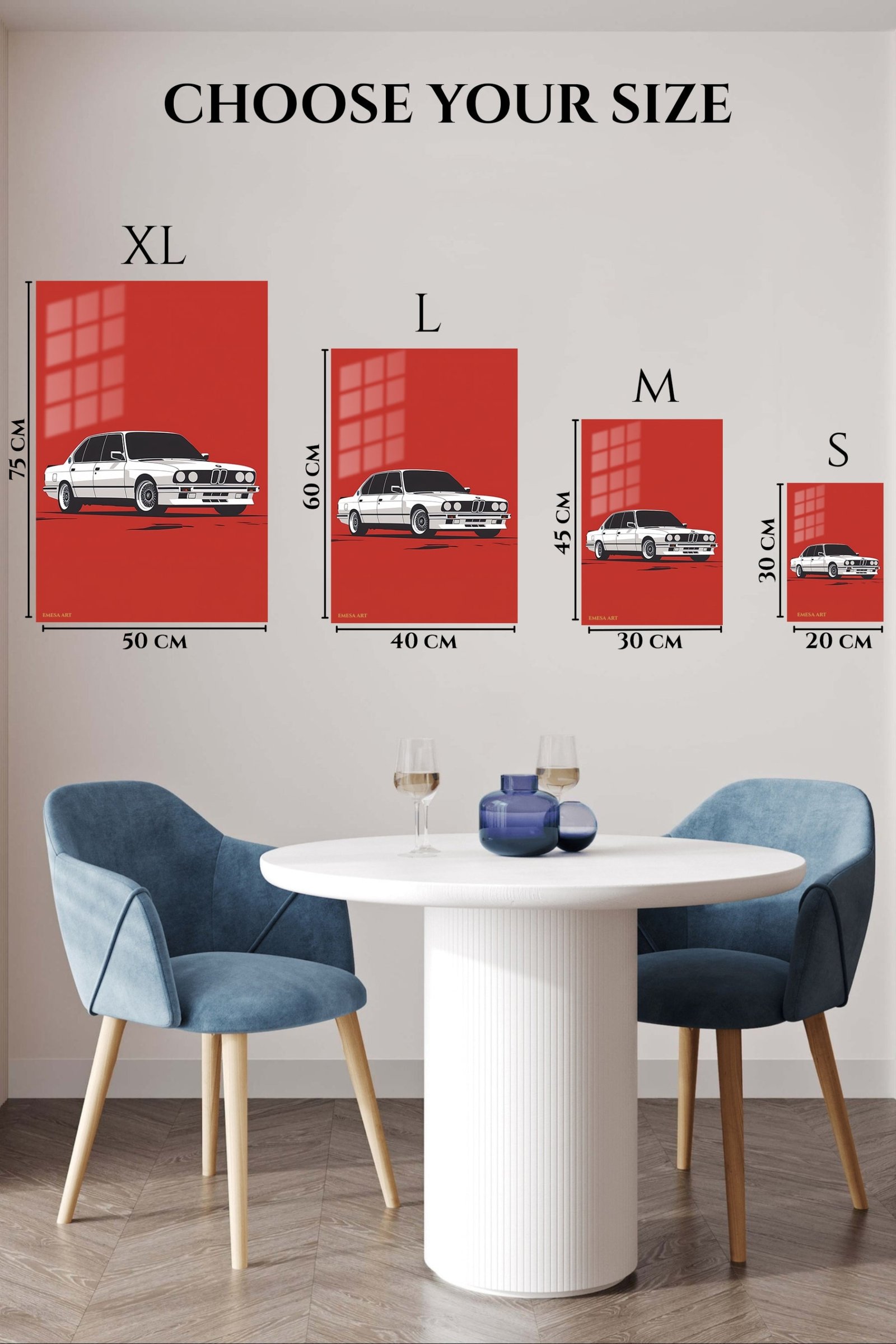 White Classic Sedan on Red metal wall art print, view 6