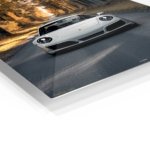 White Sports Car on a Golden Tree-Lined Road metal wall art print, view 2