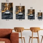 White Sports Car on a Golden Tree-Lined Road metal wall art print, view 6