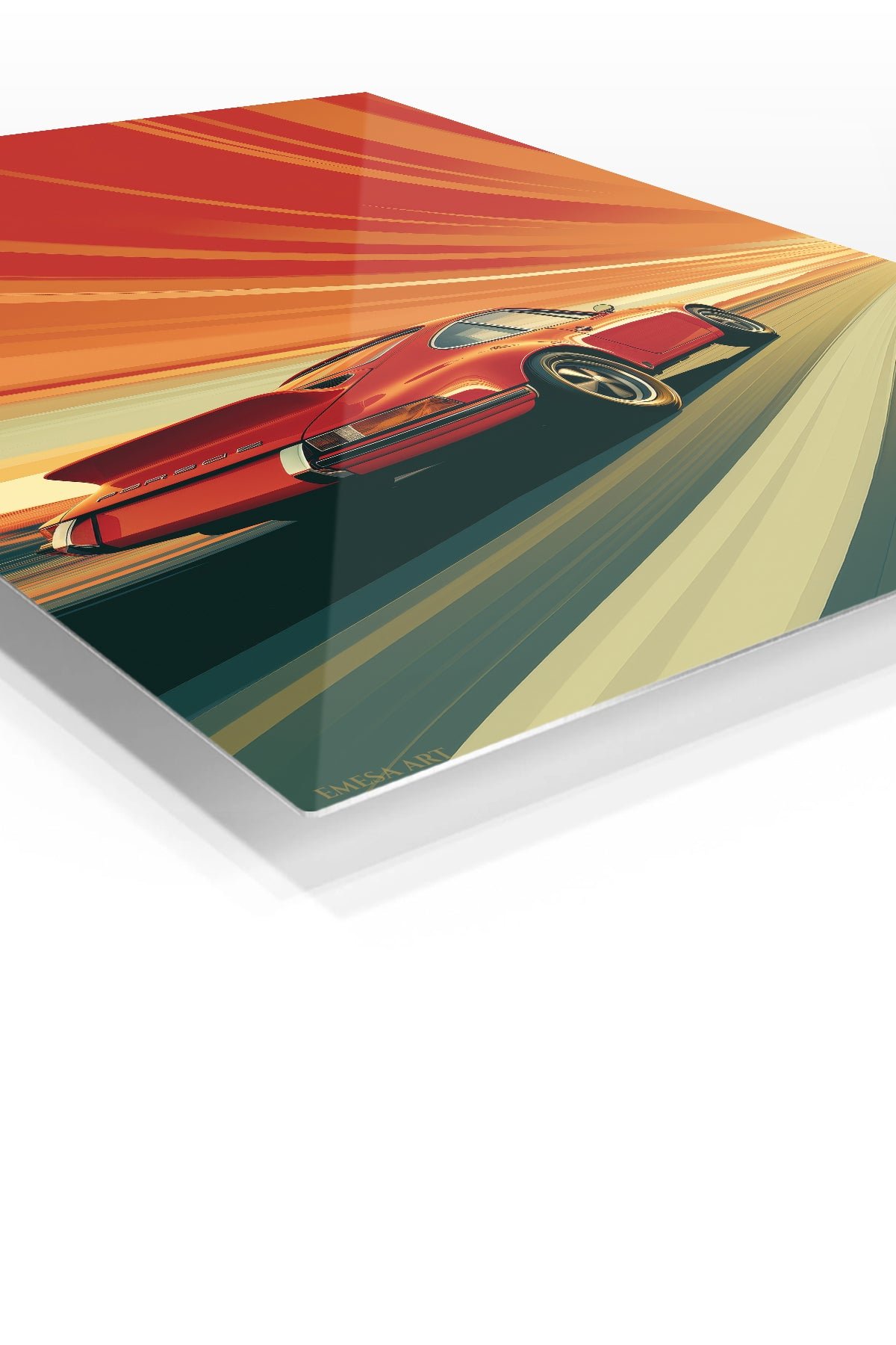 Red Sports Coupe Sunset Drive metal wall art print, view 2