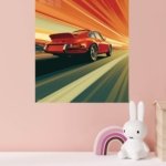 Red Sports Coupe Sunset Drive metal wall art print, view 4