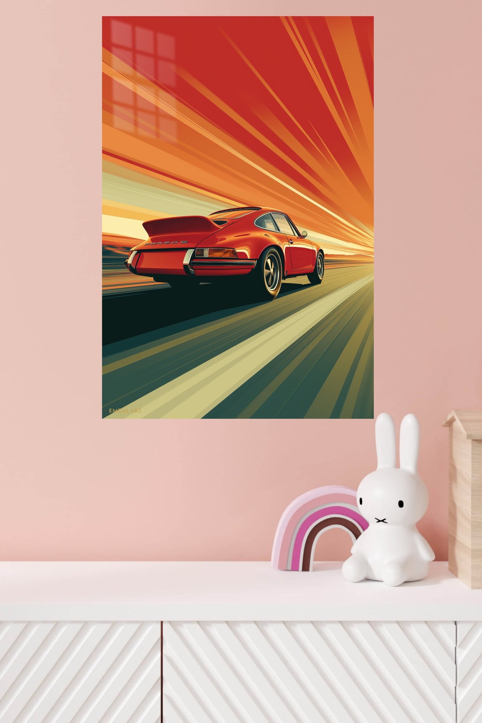 Red Sports Coupe Sunset Drive metal wall art print, view 4