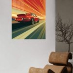 Red Sports Coupe Sunset Drive metal wall art print, view 5