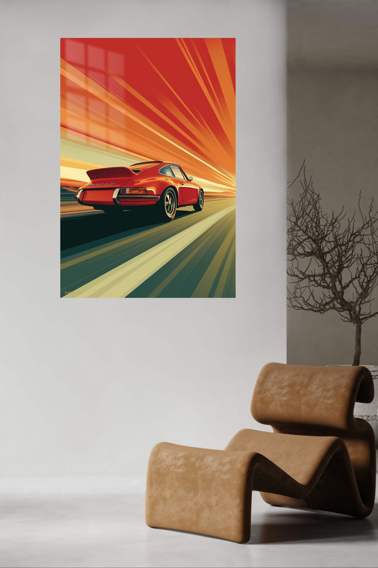 Red Sports Coupe Sunset Drive metal wall art print, view 5