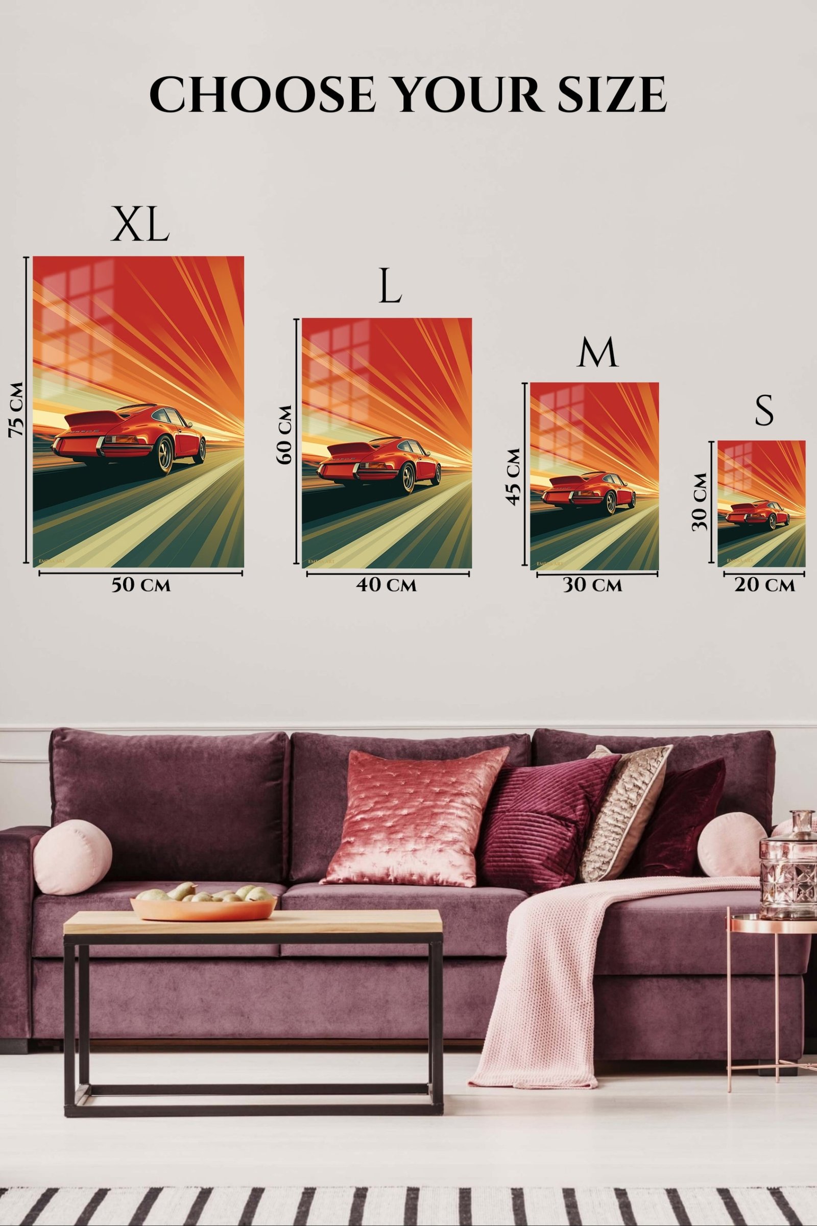 Red Sports Coupe Sunset Drive metal wall art print, view 6