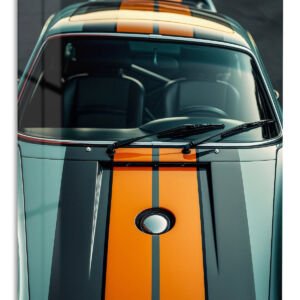 Orange Stripe Classic Car metal wall art print