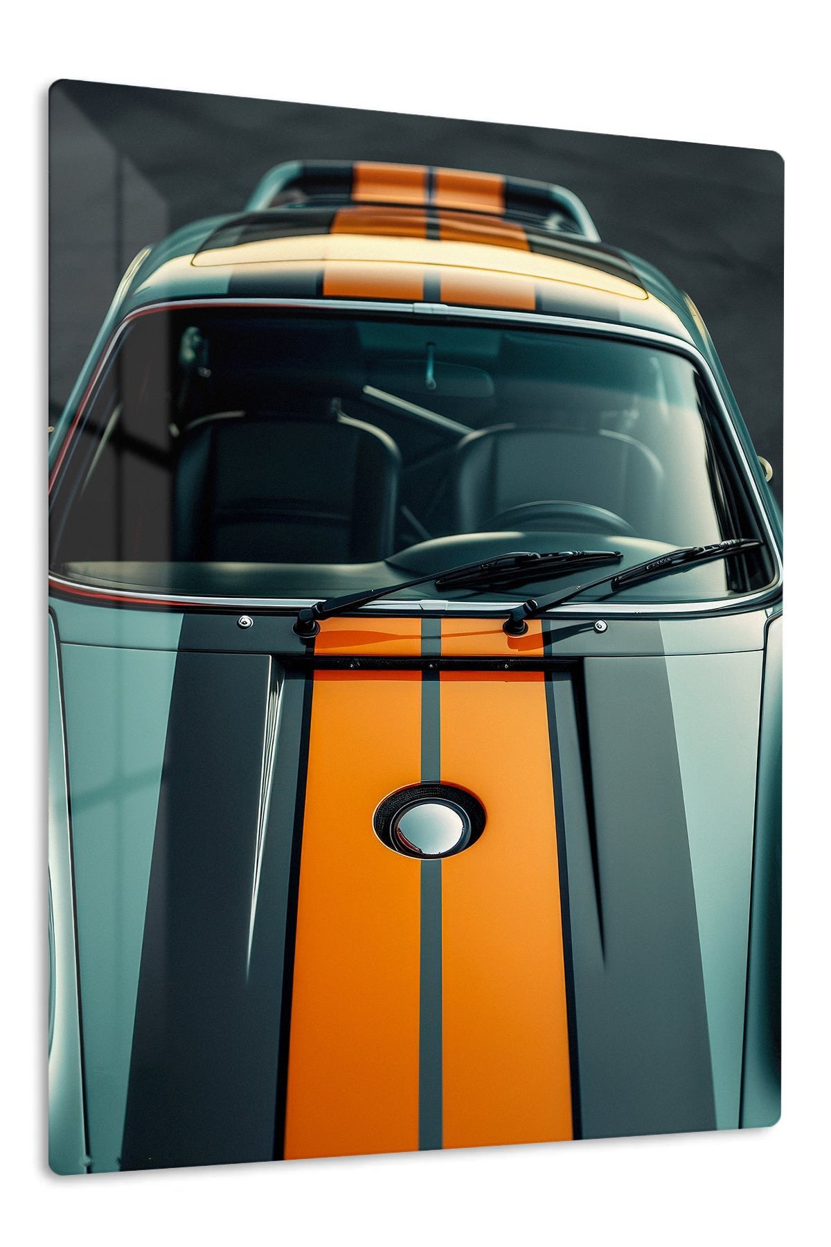 Orange Stripe Classic Car metal wall art print