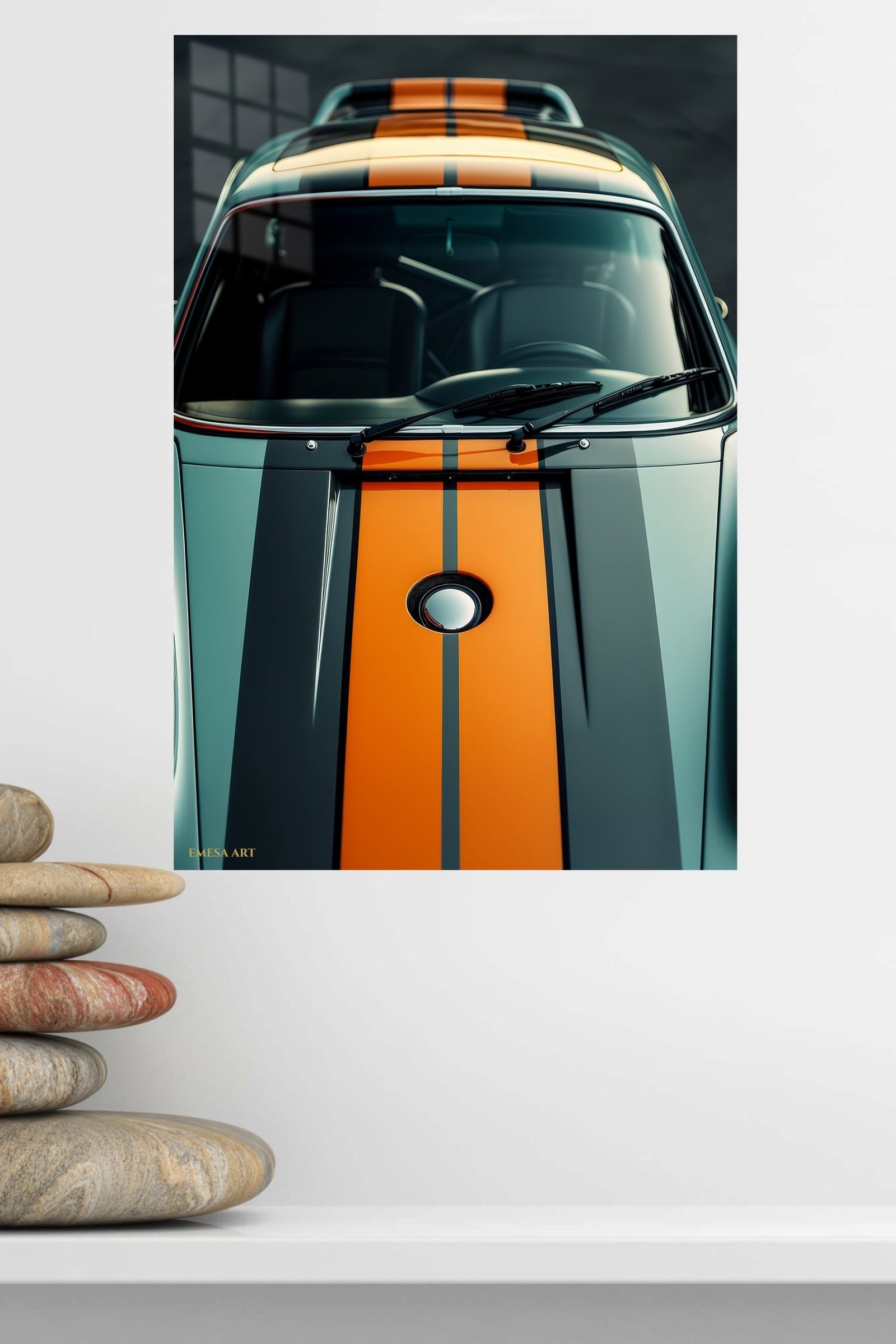 Orange Stripe Classic Car metal wall art print, view 4
