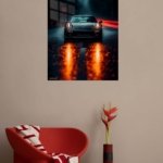 Rainy Night Sports Car metal wall art print, view 5