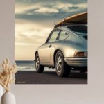 Classic Coupe with Surfboard at Sunset metal wall art print, view 4