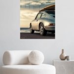 Classic Coupe with Surfboard at Sunset metal wall art print, view 5