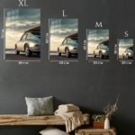 Classic Coupe with Surfboard at Sunset metal wall art print, view 6