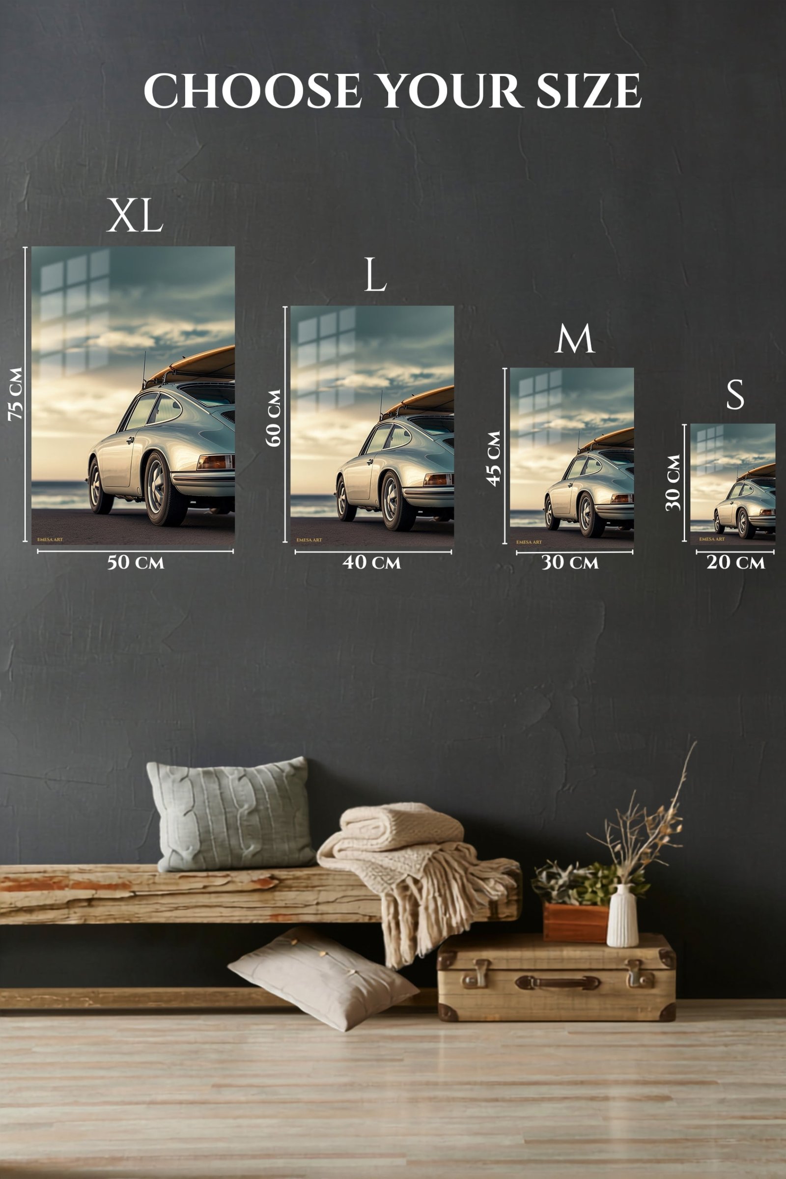 Classic Coupe with Surfboard at Sunset metal wall art print, view 6