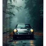 Classic Car in Misty Forest metal wall art print