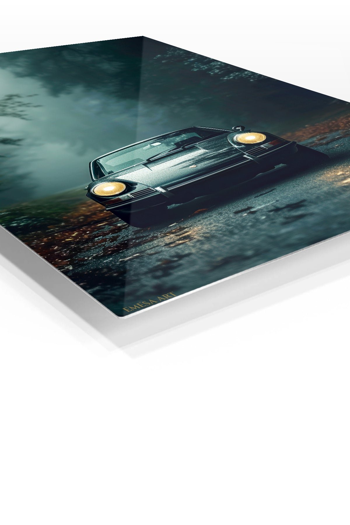 Classic Car in Misty Forest metal wall art print, view 2