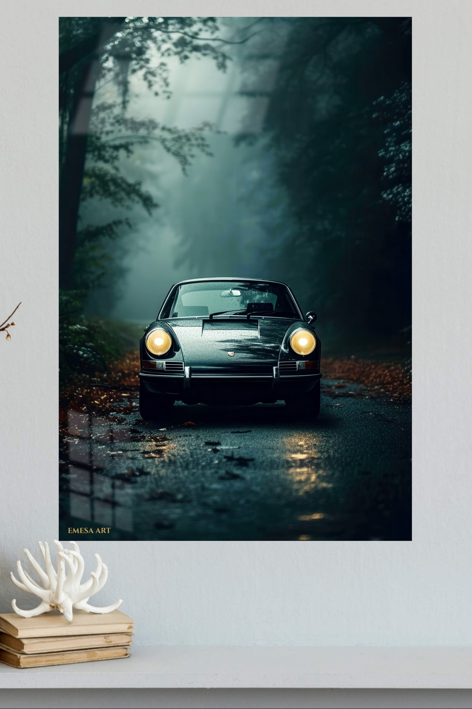 Classic Car in Misty Forest metal wall art print, view 4