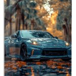Teal Sports Coupe at Golden Hour metal wall art print