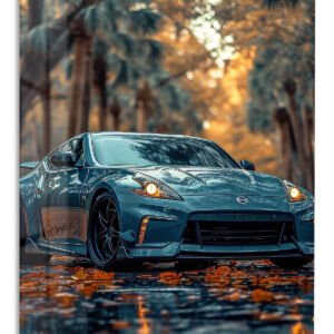 Teal Sports Coupe at Golden Hour metal wall art print