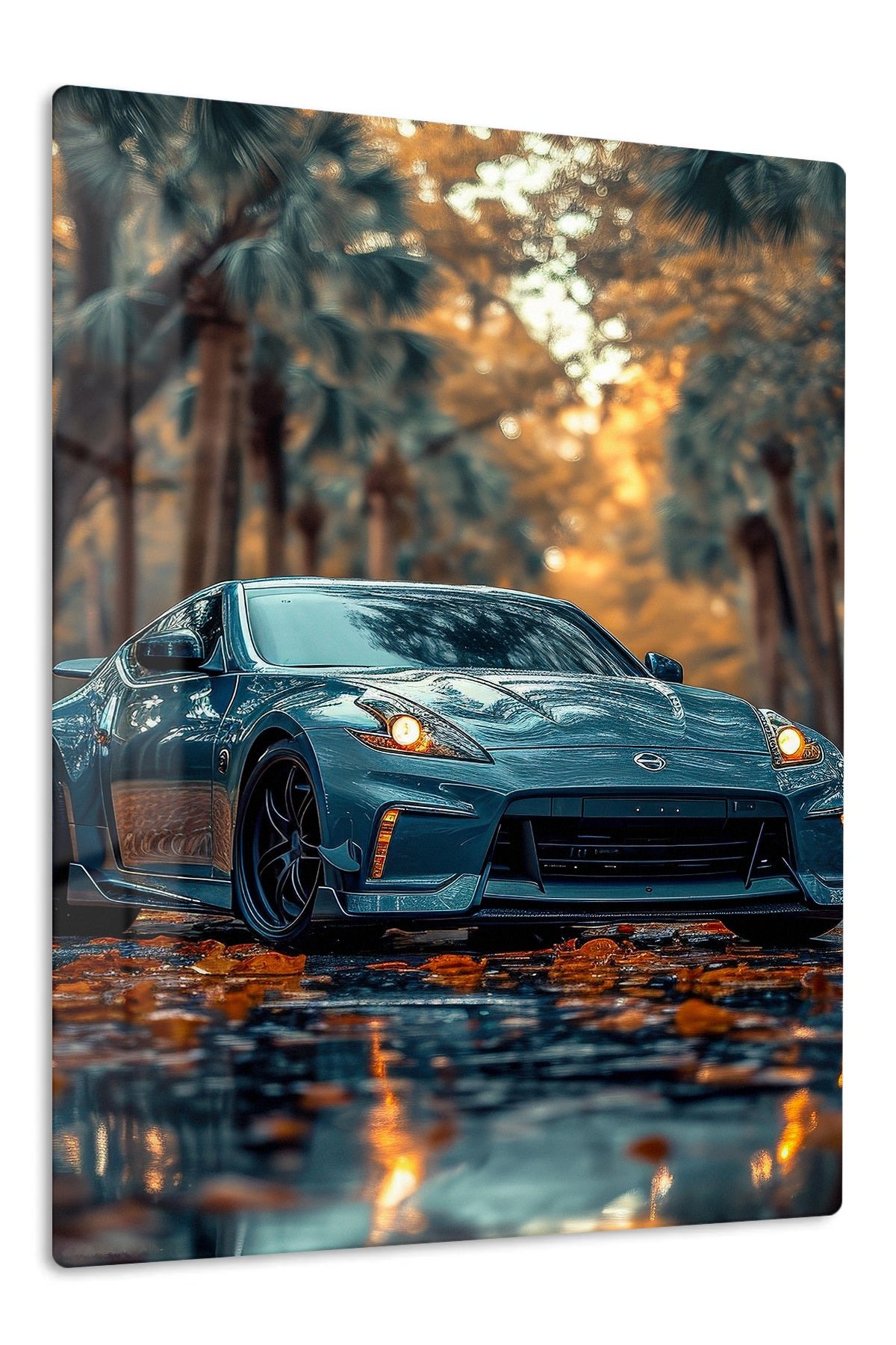 Teal Sports Coupe at Golden Hour metal wall art print