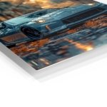 Teal Sports Coupe at Golden Hour metal wall art print, view 2