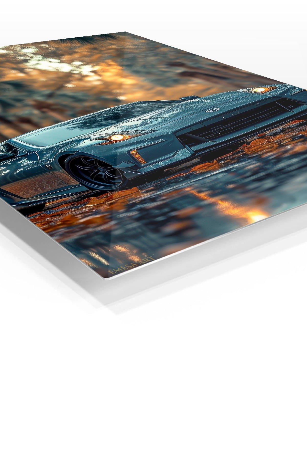 Teal Sports Coupe at Golden Hour metal wall art print, view 2