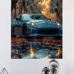 Teal Sports Coupe at Golden Hour metal wall art print, view 4