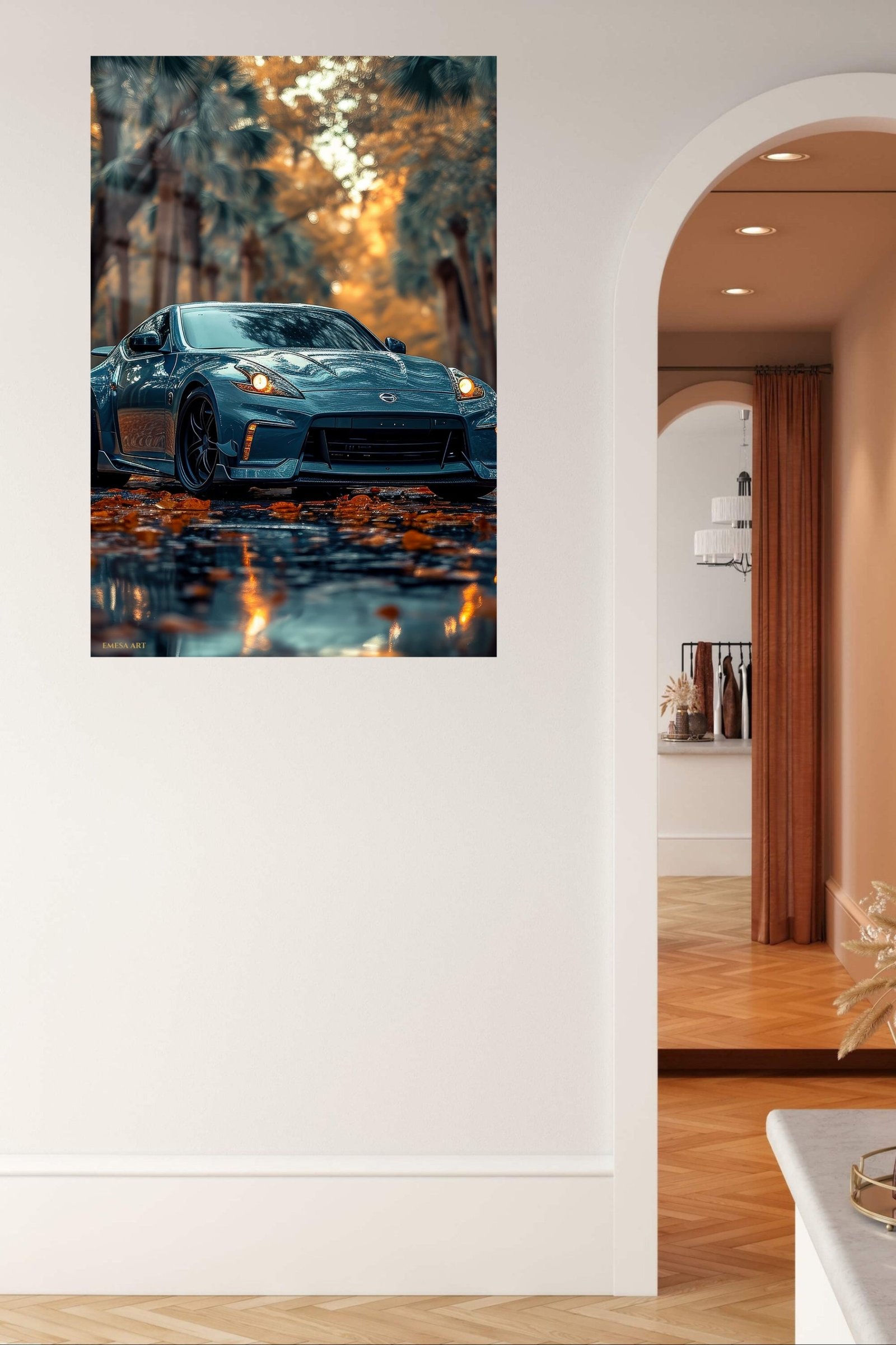 Teal Sports Coupe at Golden Hour metal wall art print, view 5