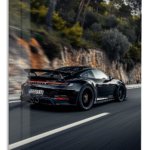 Black Sports Car Forest Drive metal wall art print