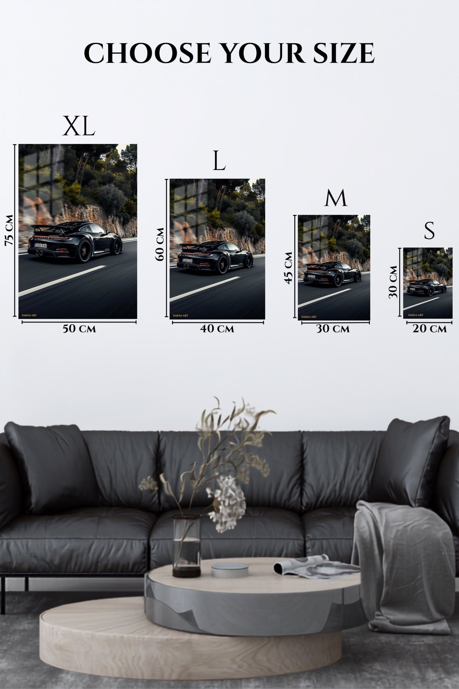 Black Sports Car Forest Drive metal wall art print, view 6
