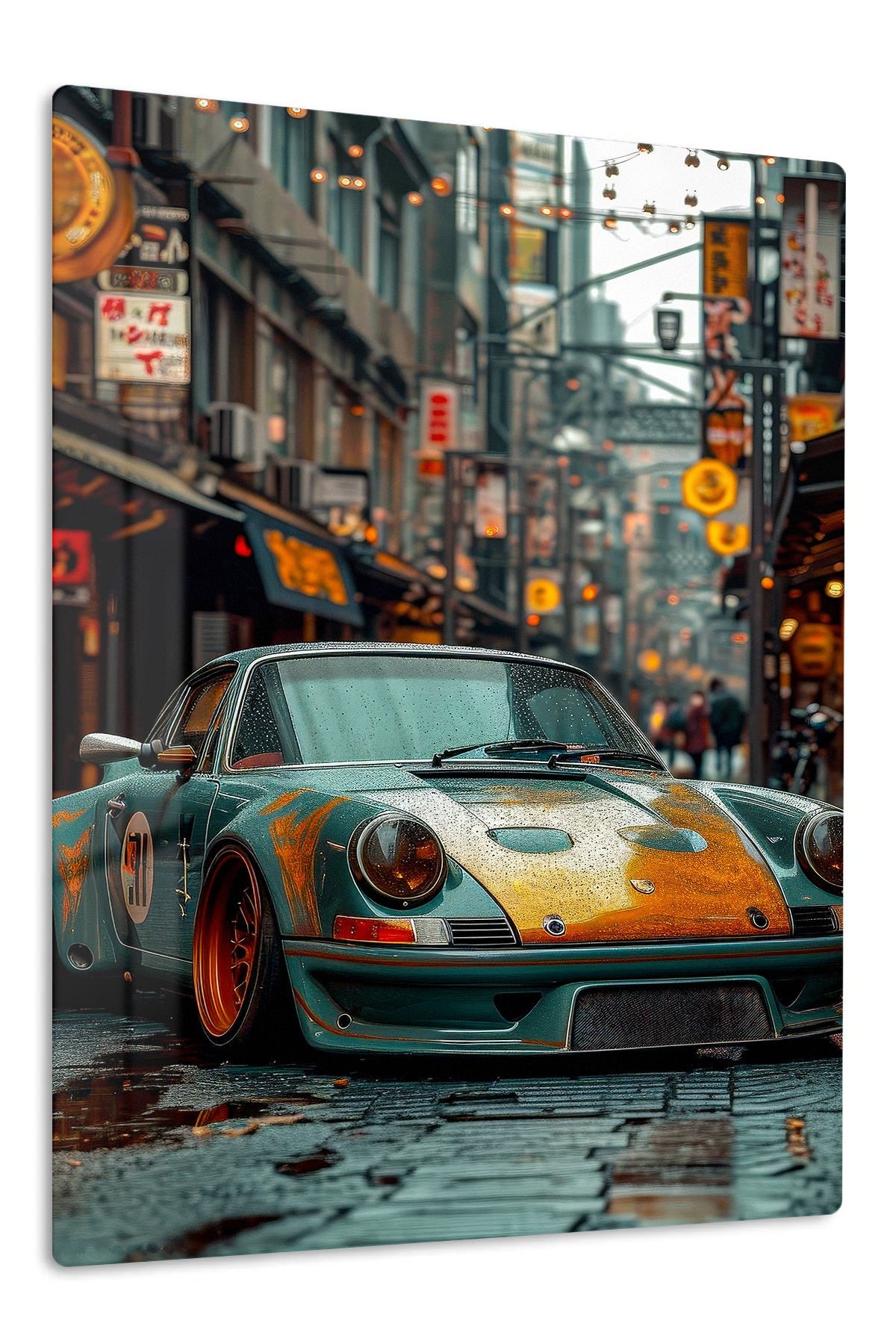 Rainy Street Classic Sports Car metal wall art print