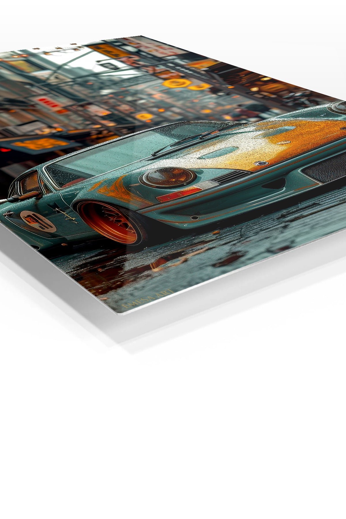 Rainy Street Classic Sports Car metal wall art print, view 2