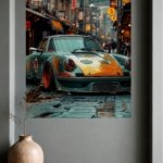 Rainy Street Classic Sports Car metal wall art print, view 4