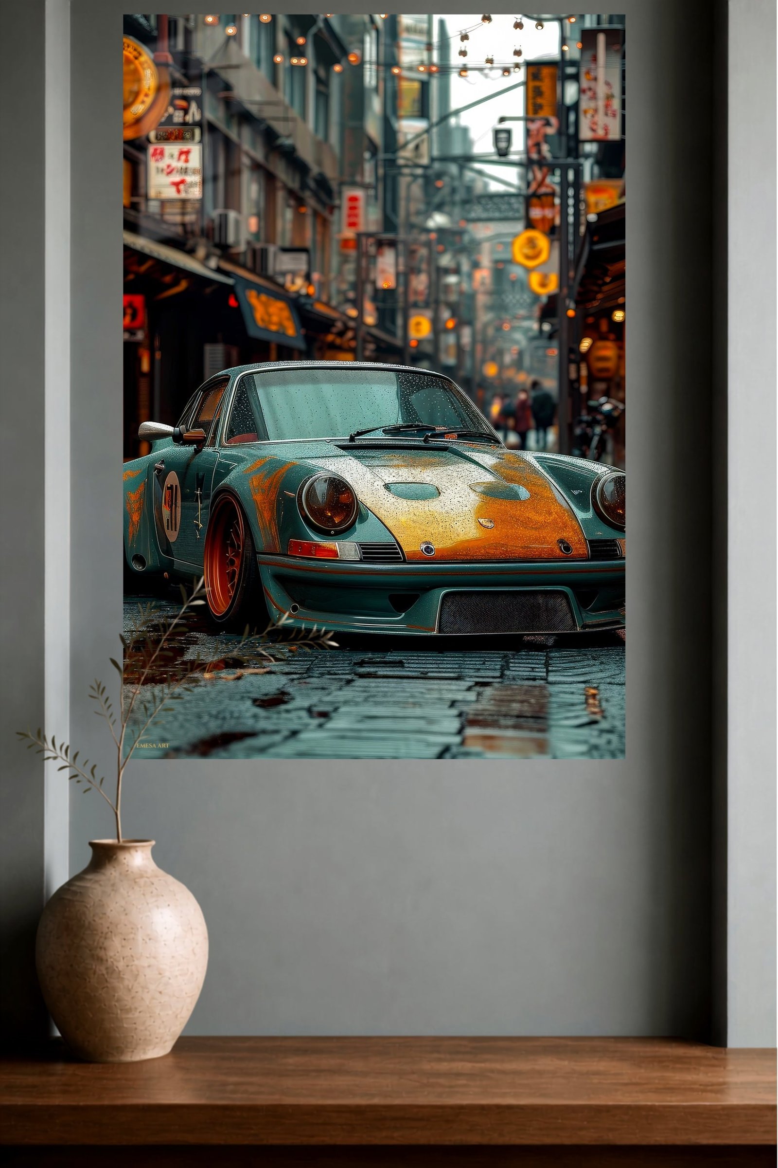Rainy Street Classic Sports Car metal wall art print, view 4