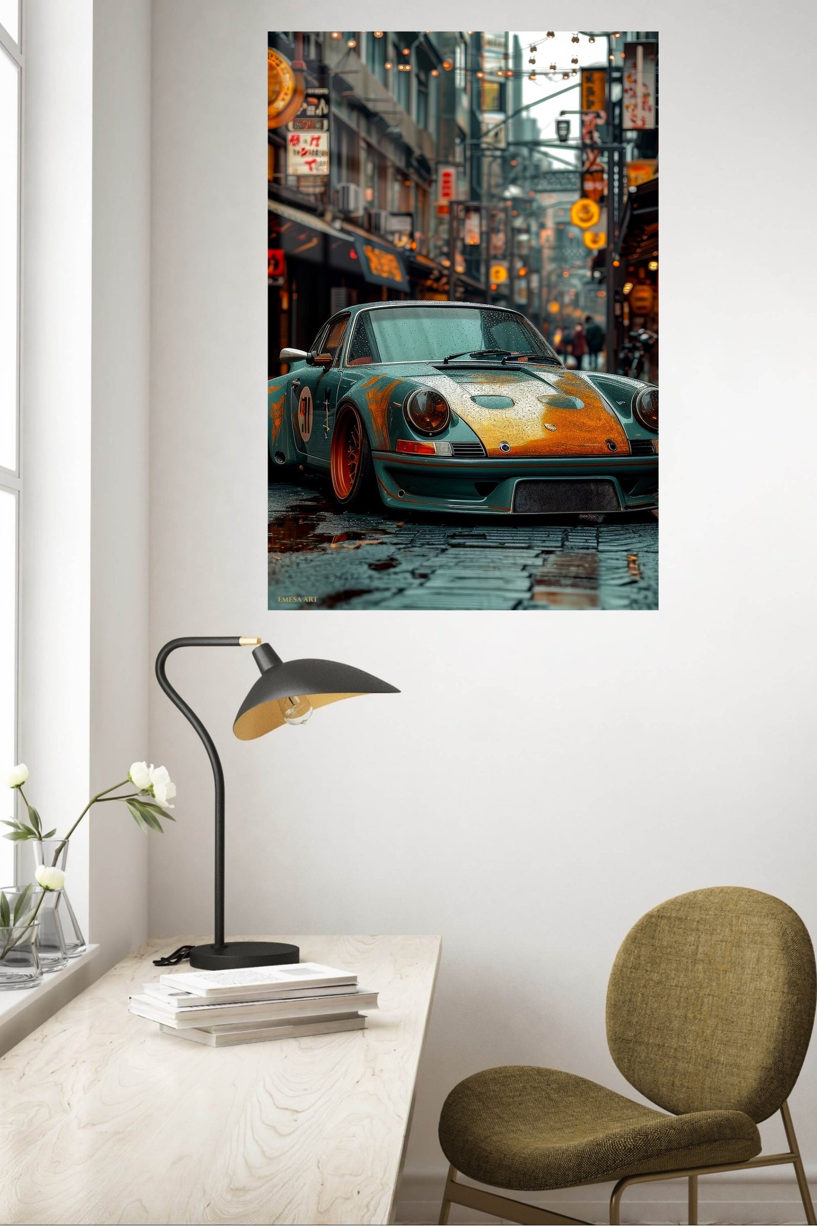 Rainy Street Classic Sports Car metal wall art print, view 5