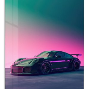 Neon Twilight Sports Car metal wall art print