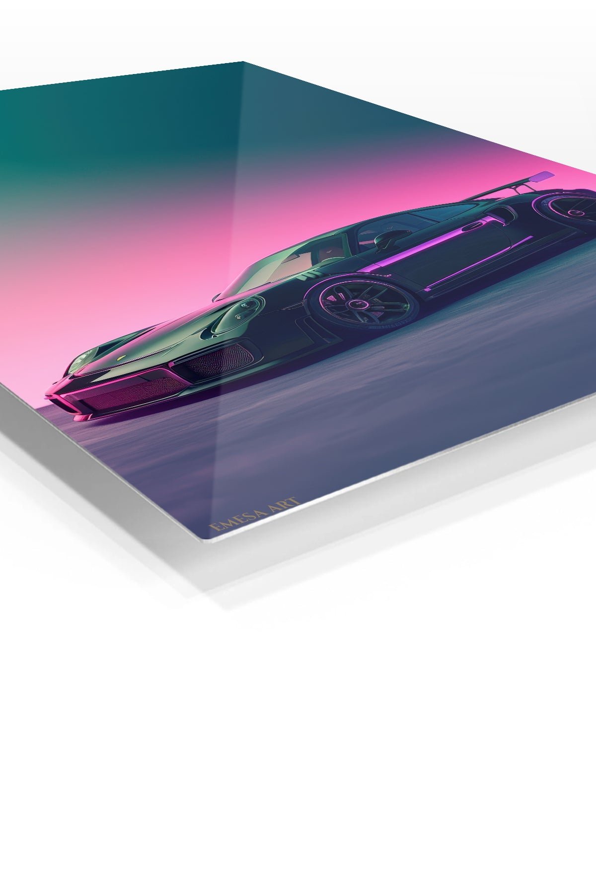 Neon Twilight Sports Car metal wall art print, view 2