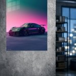 Neon Twilight Sports Car metal wall art print, view 4