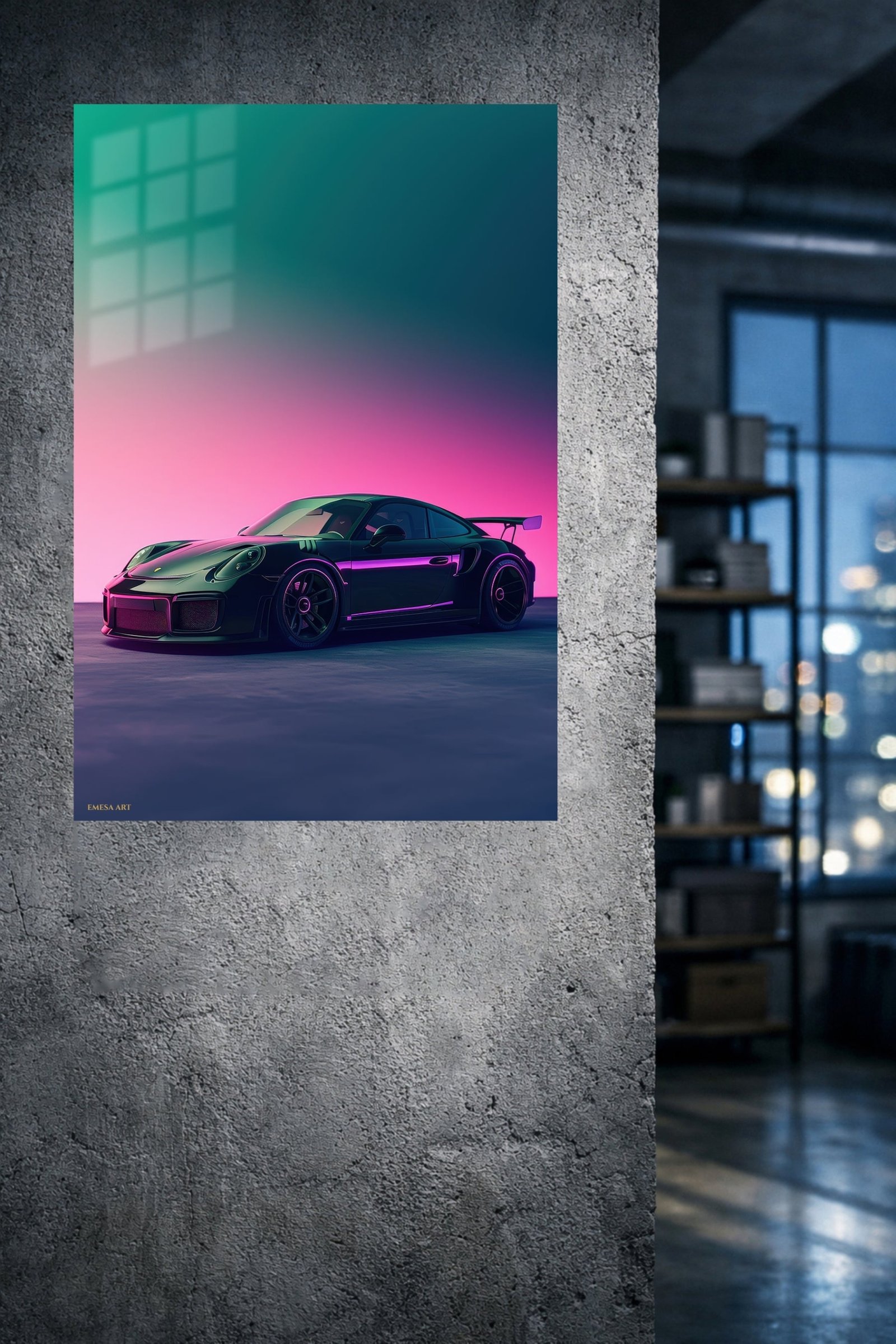 Neon Twilight Sports Car metal wall art print, view 4